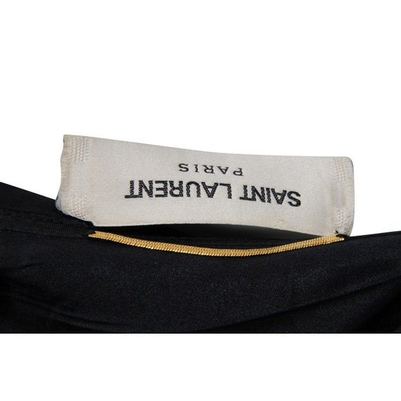 Saint Laurent Womens Maxi Dress Medium 38 Black Silk Ruffle Shoulder Side Split - Picture 5 of 14